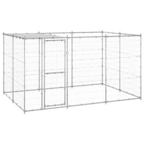Outdoor Dog Kennel Galvanized Steel with Roof 78.1 ft²